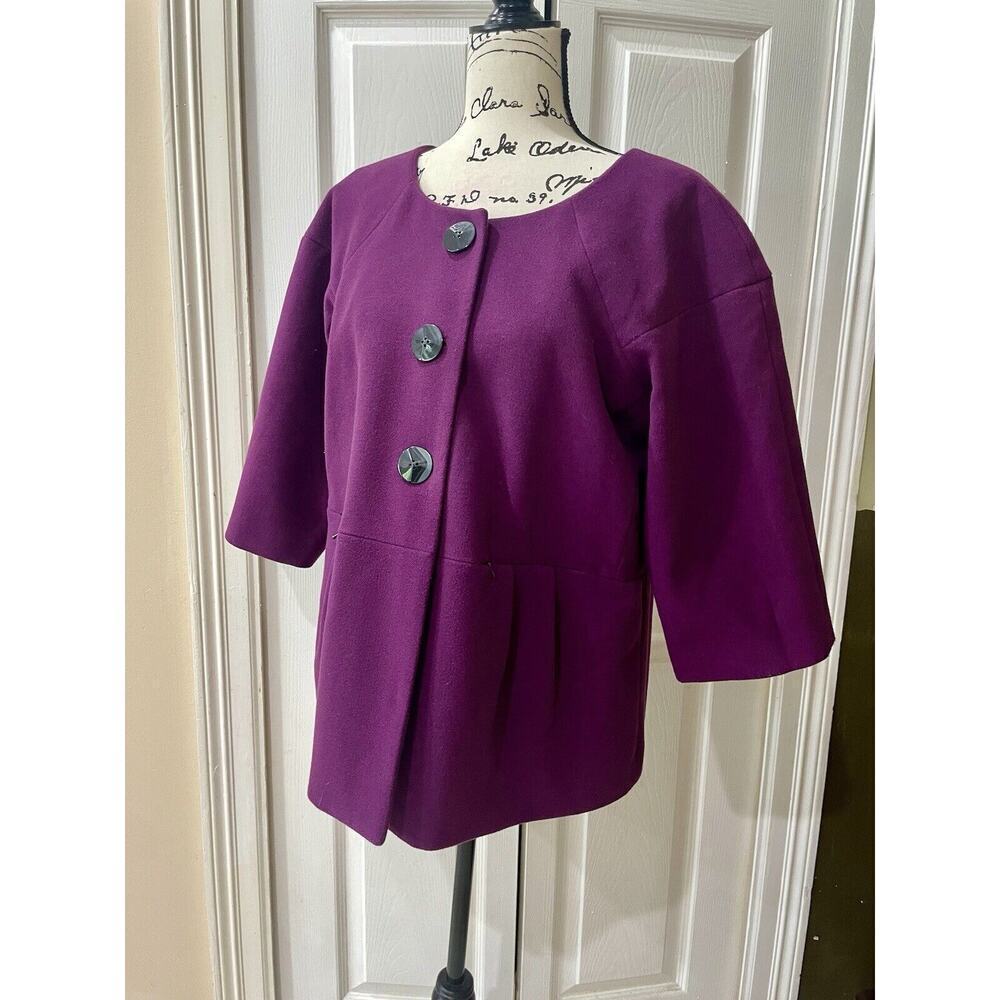JH COLLECTION COAT 3/4 PEACOAT CROPPED CRANBERRY PURPLE SZ 1X MINIMALIST CHIC - Picture 8 of 11